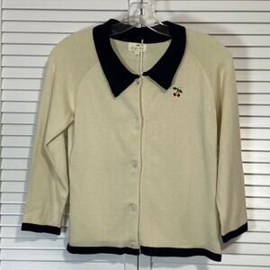 NWT Konges Slojd Knit Collared Cherry Embroidery Cotton Cardigan Girls 8-9 years